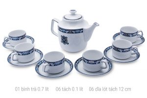 Tea set of 0.7 liter (1 tea pot, 6 cups, 6 cups cups)