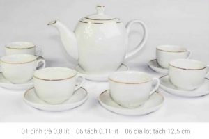 Tea Set 0.8L with gold thread (1 teapot, 6 cups, 6 cups)