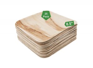 Palm Leaf Biodegradable Plates 8.5 inch Square 25 pcs Compostable Bamboo and Wood Style Stackable Restaurant Grade Earth