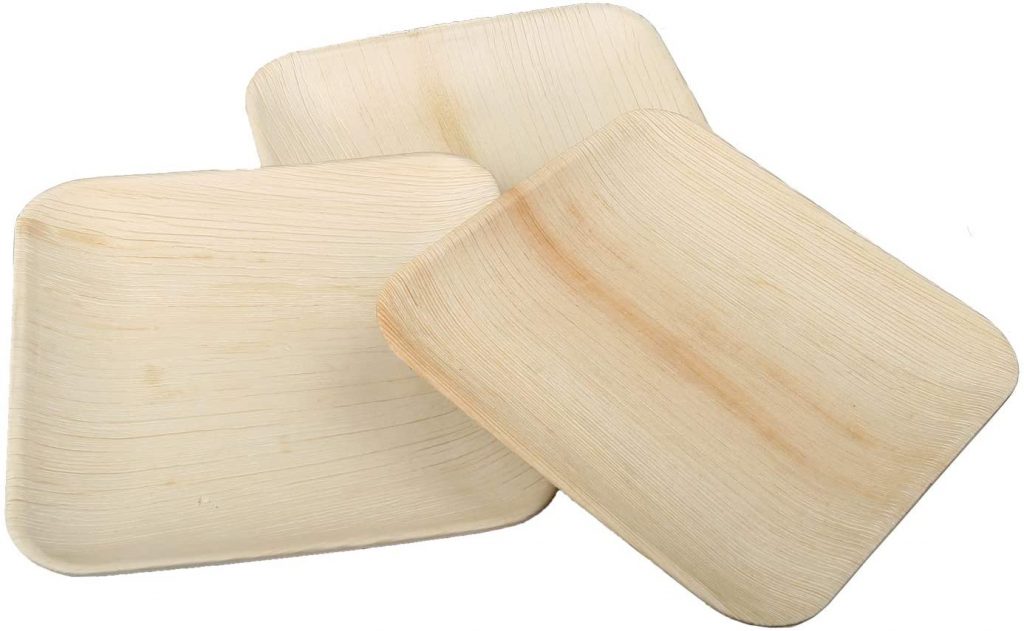 Disposable Bamboo Plates 8 Inches Square Compostable Dinnerware Set Eco