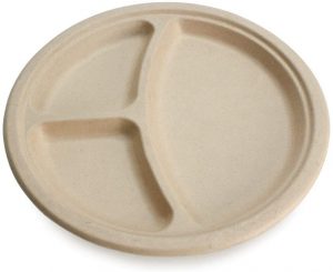 Eco-Friendly, Natural Compostable Plant Fiber 10″ 3-Compartment Plate, 50 Pack