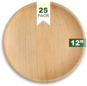 Extra Large Disposable Palm Leaf Plates 12″ Round, 25 Pack Eco-friendly Dinnerware Set, Biodegradable Compostable Tableware