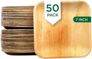 Palm Leaf Plates [50-Pack] 7″ Square Plates like Bamboo plates Disposable, Strong, Decorative Compostable Tableware for wedding