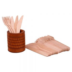 Wooden Forks and Knives Natural Birchwood 25 Count Each Sturdy and Compostable Forks and Knives Disposable and Better