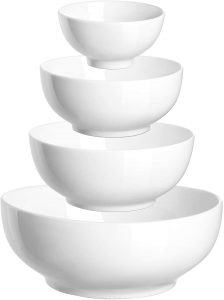 Serving Bowl Ceramic, White Mixing Nesting Bowl, 86/36/24/8.5 Ounces Salad Bowls for kitchen, Mix Serving Bowl Set of 4, Dishwasher and Microwave Safe