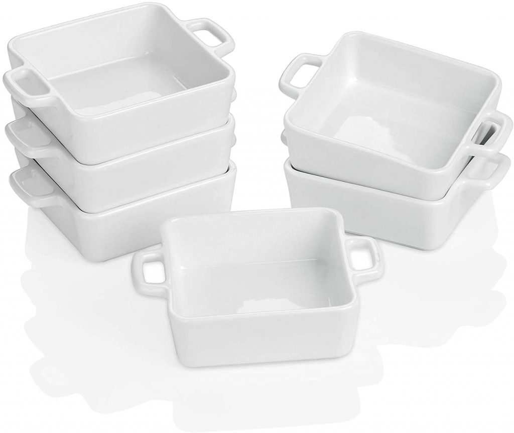 Porcelain Ramekins for Baking Set of 6 white Souffle Dishes Bakeware