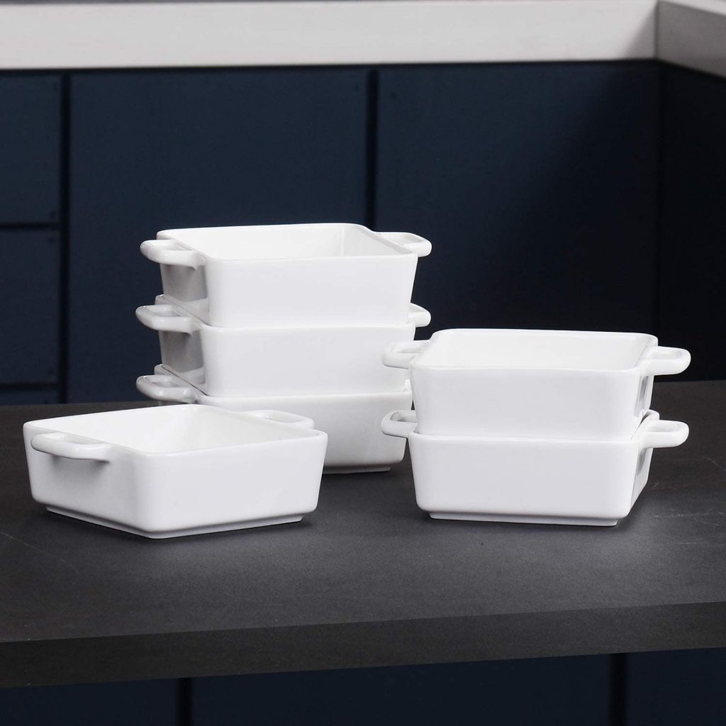 Porcelain Ramekins for Baking Set of 6 white Souffle Dishes Bakeware