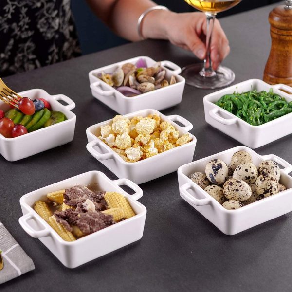 Porcelain Ramekins for Baking Set of 6 white Souffle Dishes Bakeware