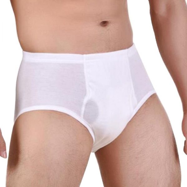 Mens Incontinence Briefs 3Packs Men’s Incontinence Underwear Cotton Washable Reusable Incontinence Underwear for Men Built in Cotton Pad (3)