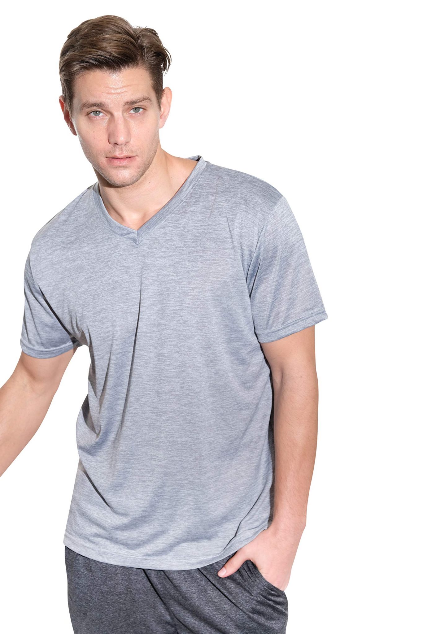 Mens V Neck Moisture Wicking Active Athletic Tech Performance T Shirt 5 ...